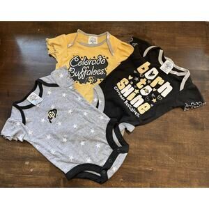NWOT Colorado Buffaloes Girls Baby Infant Romper Bodysuits Set of 3 (3-6M)